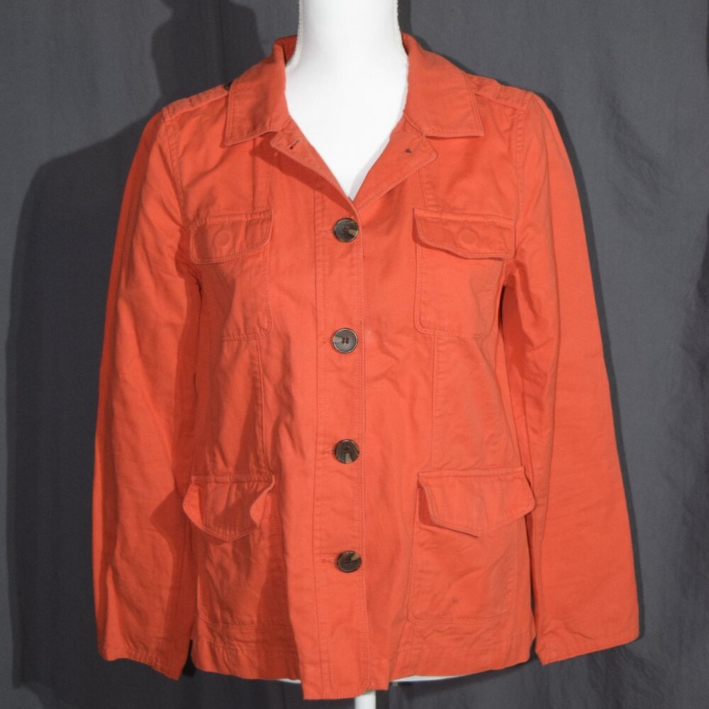 Talbots Red/Orange Cotton Twill Button-Front Safari Utility Jacket - Women's MP